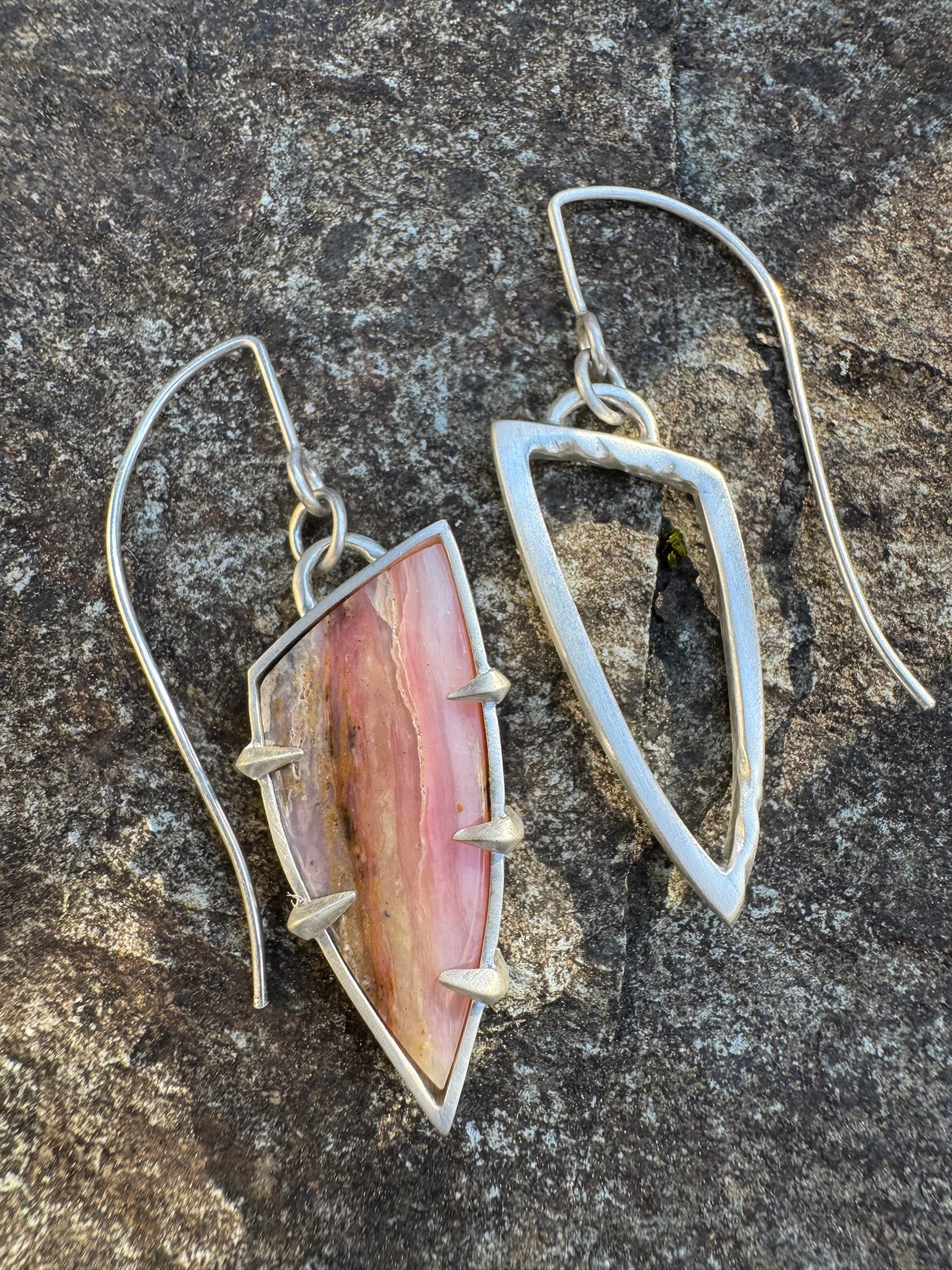 Pink Opal Pos/Neg Shield Dangle Earrings