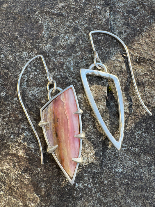 Pink Opal Positive + Negative Space Shield Dangle Earrings