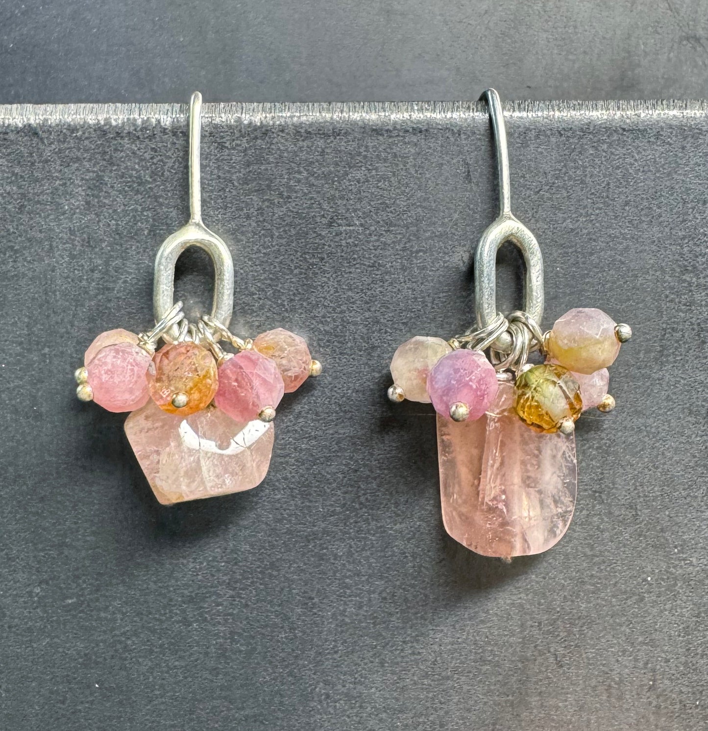 Paperclip Link Beaded Cluster Drop Earrings - Soft Pinks