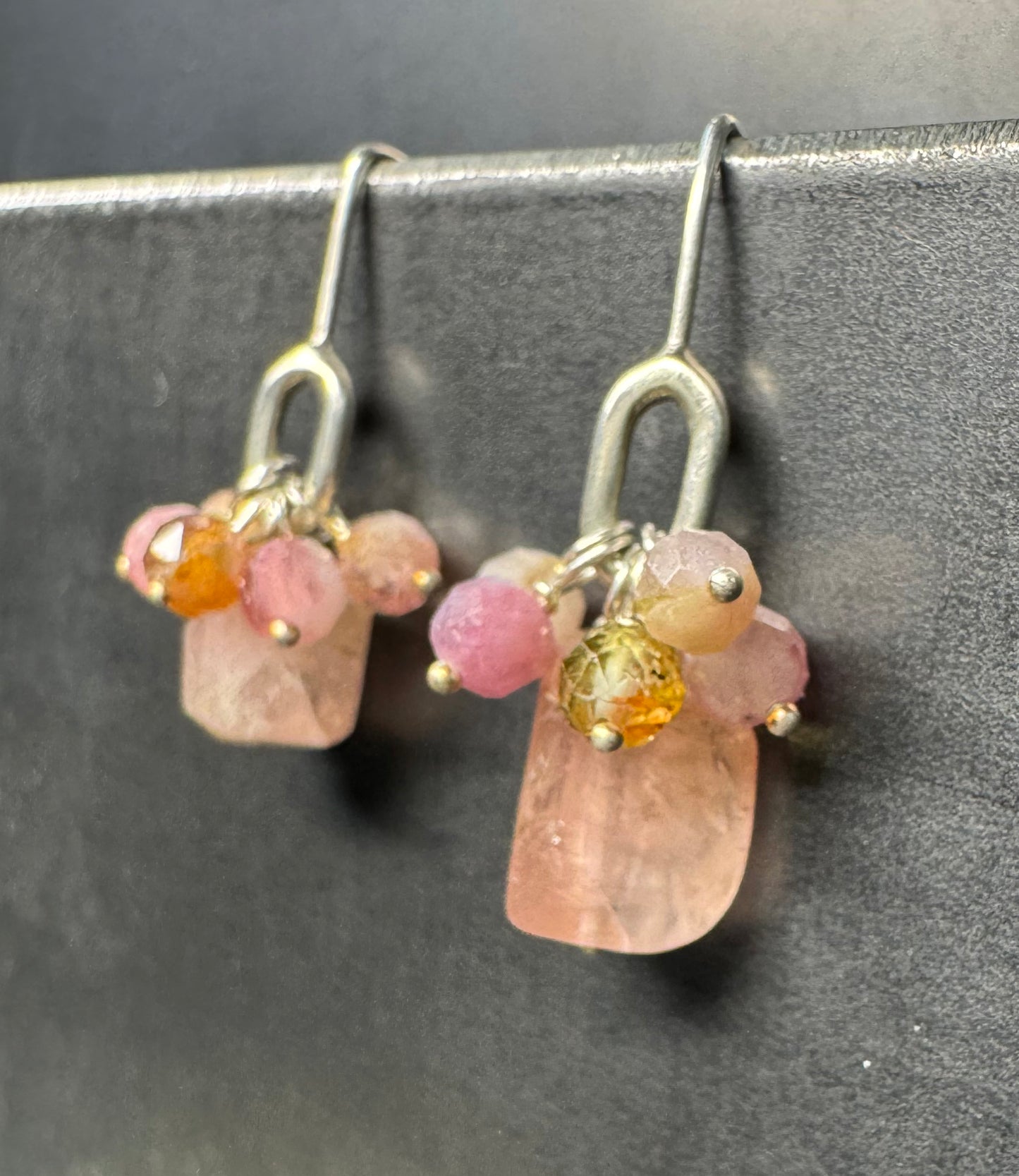 Paperclip Link Beaded Cluster Drop Earrings - Soft Pinks