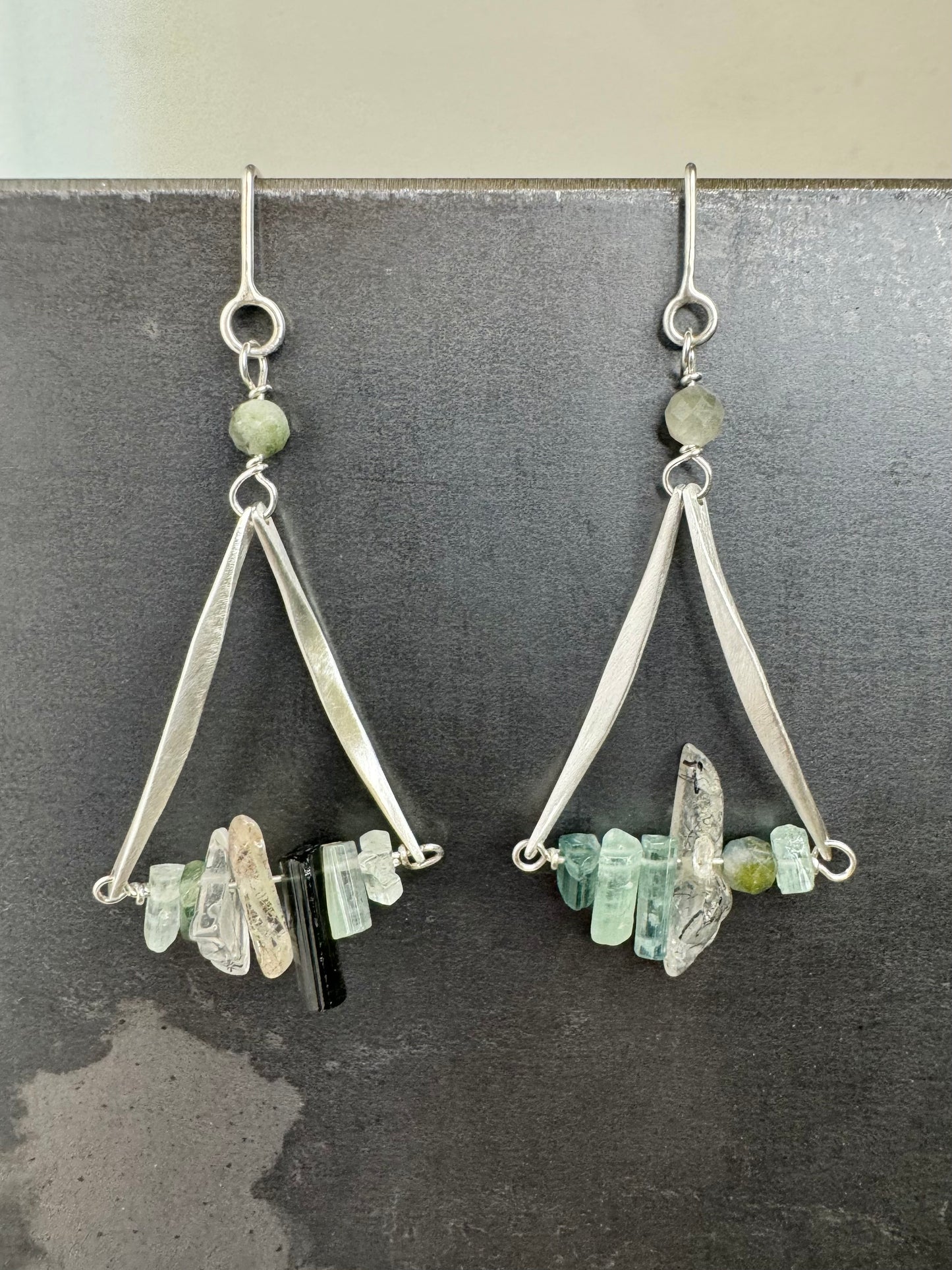 Tourmaline and Rutilated Quartz Swing Earrings