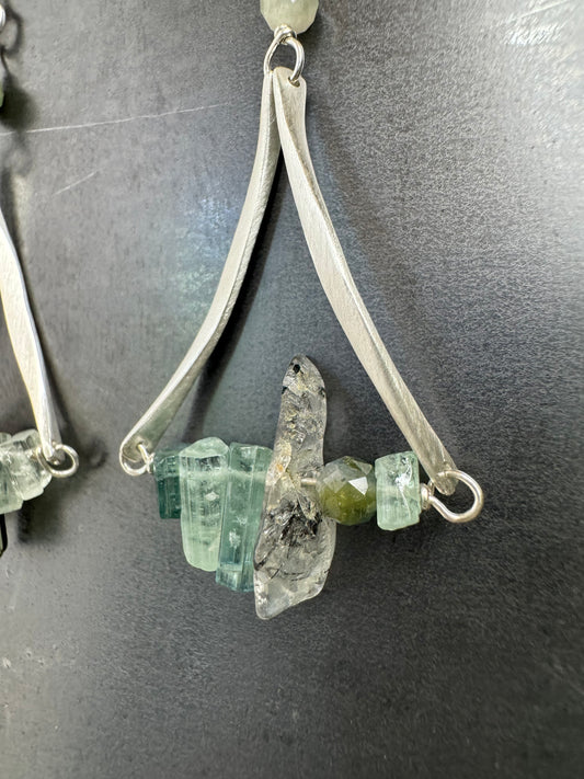 Tourmaline and Rutilated Quartz Swing Earrings