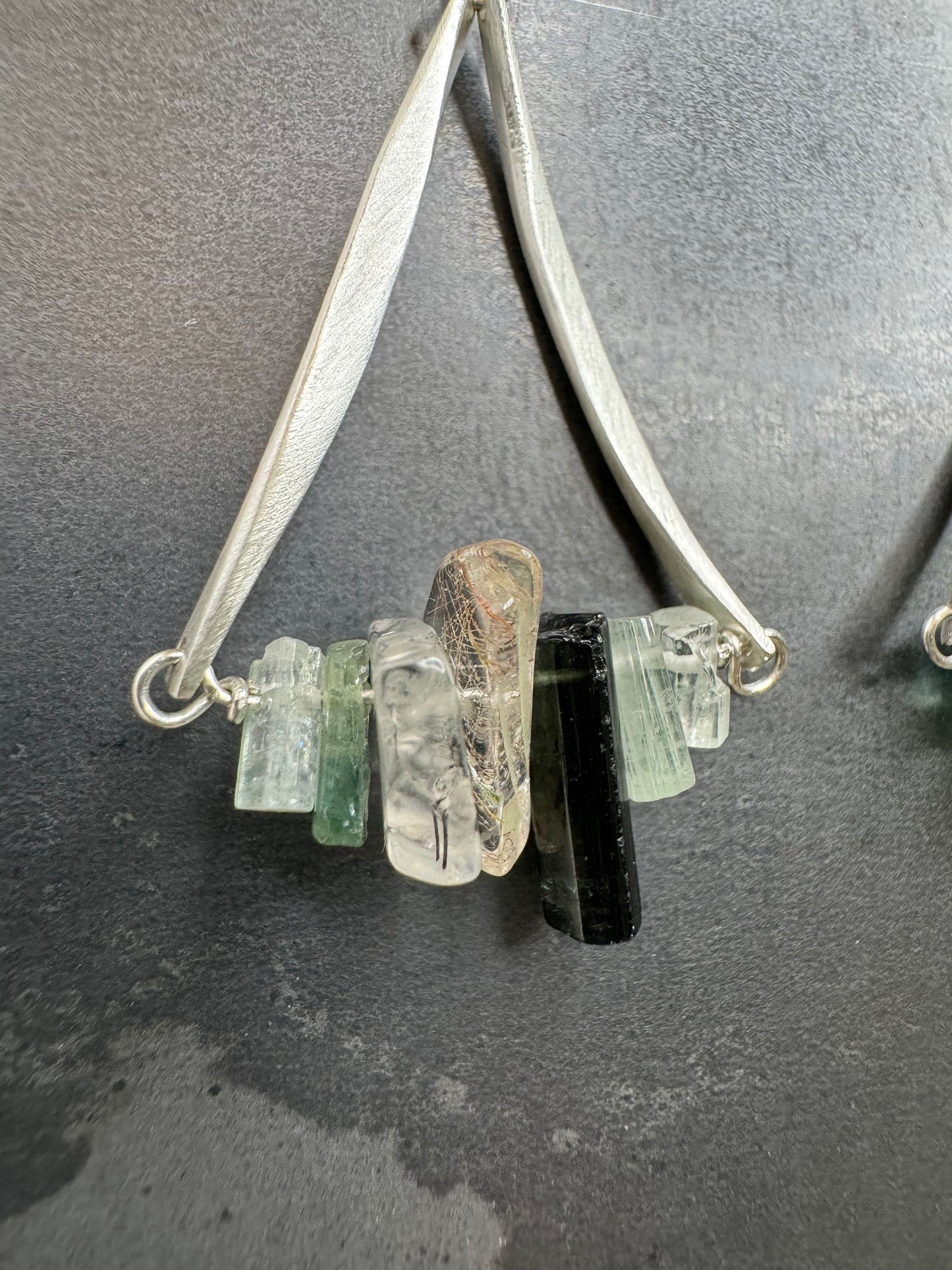 Tourmaline and Rutilated Quartz Swing Earrings