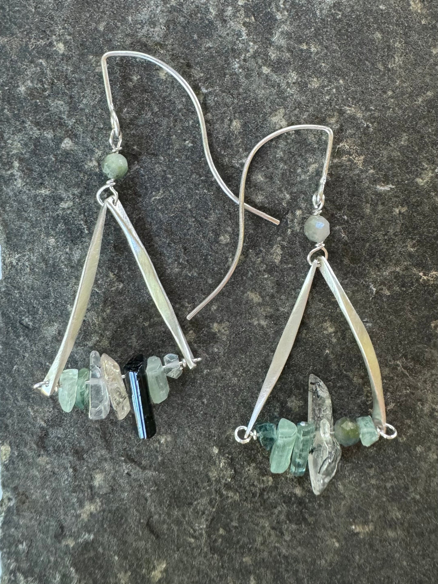 Tourmaline and Rutilated Quartz Swing Earrings