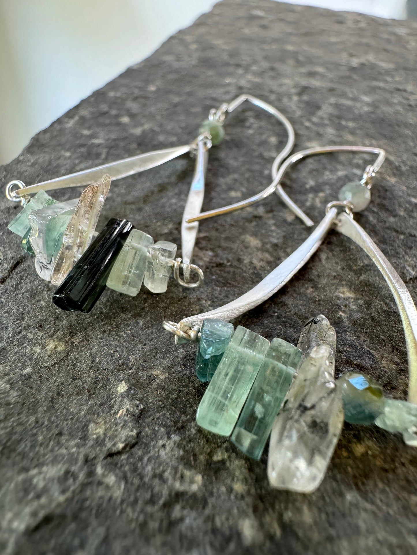Tourmaline and Rutilated Quartz Swing Earrings