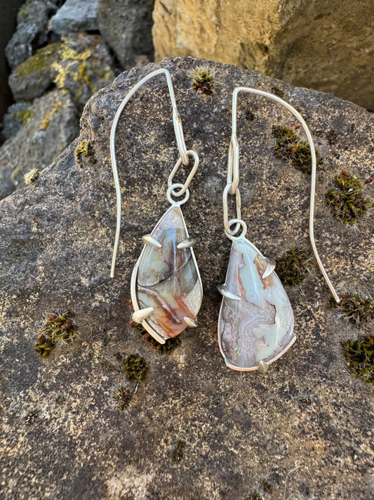 Mexican Agate Dangle Earrings with Paperclip Links