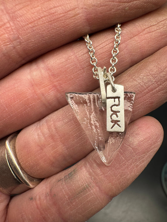 RESERVED: F*CK ICE Glass Shard and Sterling Silver Charm Necklace