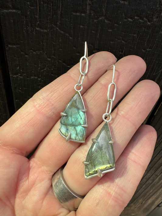 Labradorite Dangle Earrings with Paperclip Links