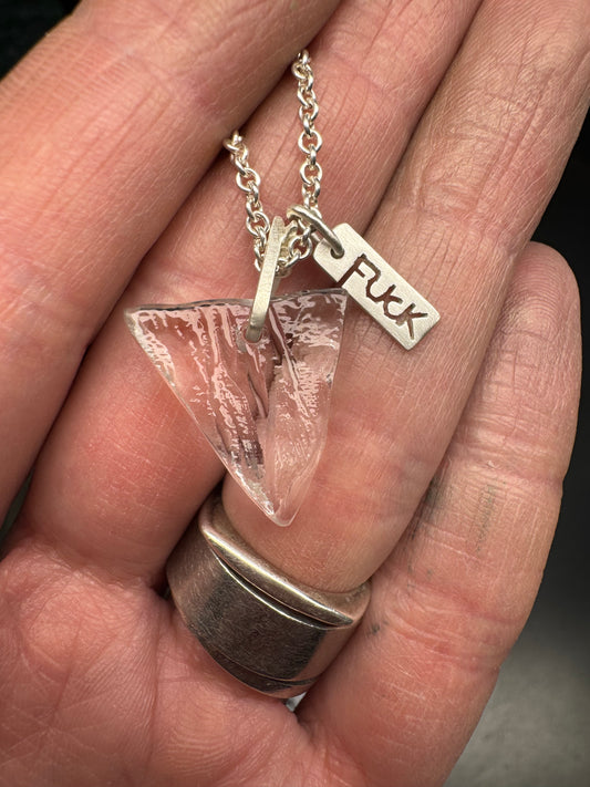 RESERVED: F*CK ICE Glass Shard and Sterling Silver Charm Necklace