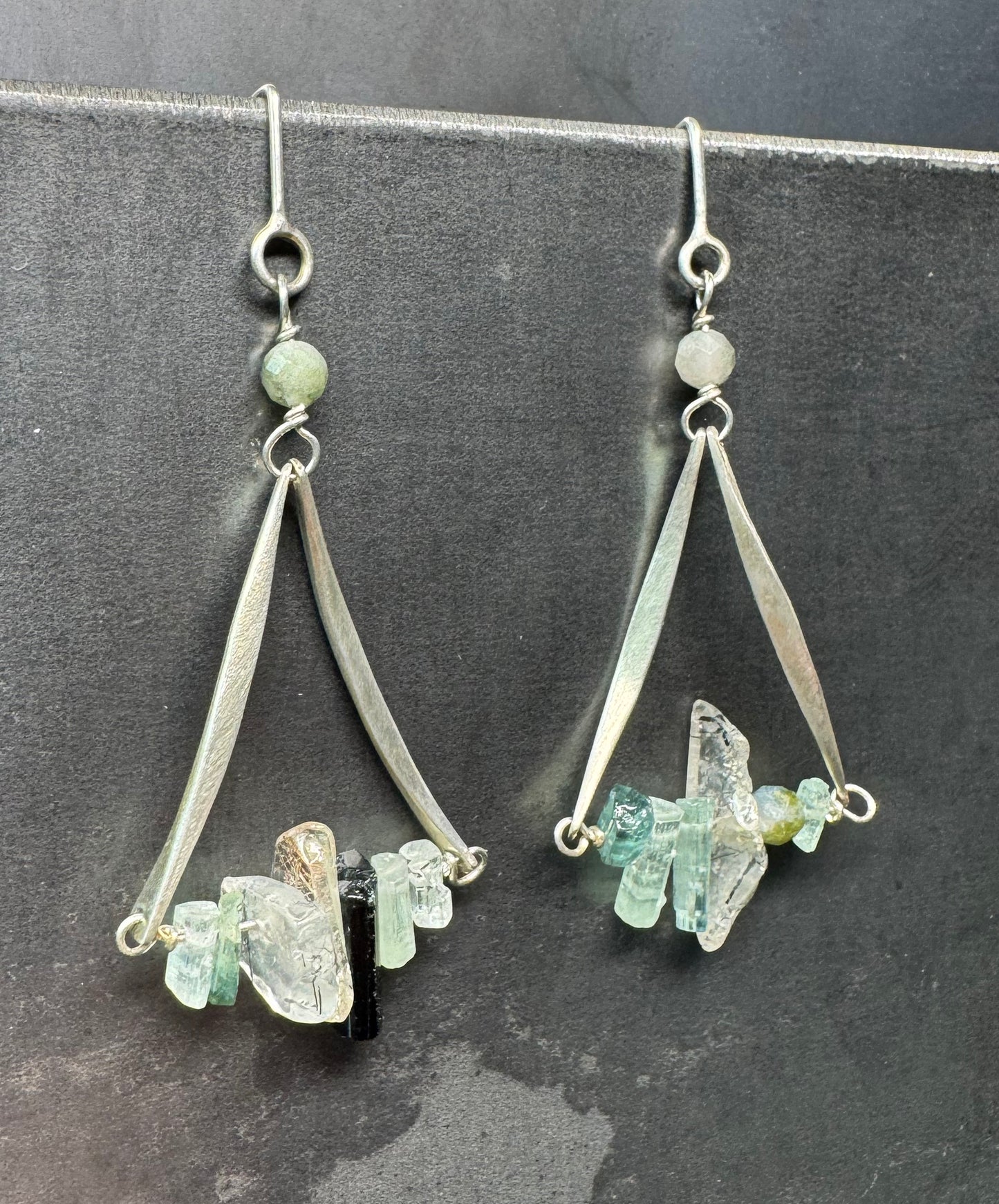 Swing Dangle Earrings - Soft Green Tourmaline and Rutilated Quartz