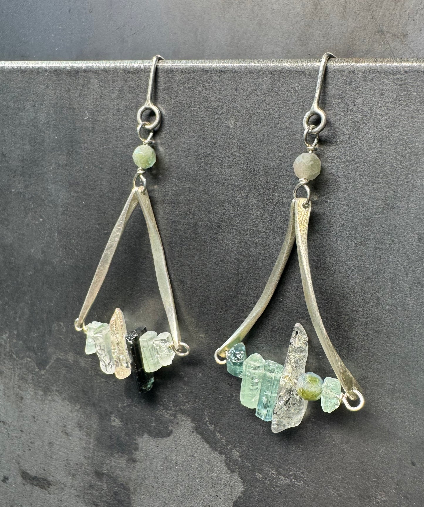 Swing Dangle Earrings - Soft Green Tourmaline and Rutilated Quartz