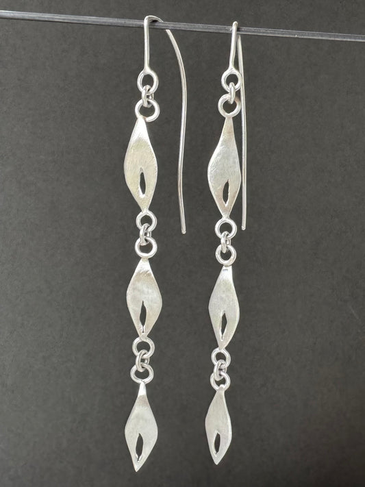 Forged Petal Linear Dangle Earrings